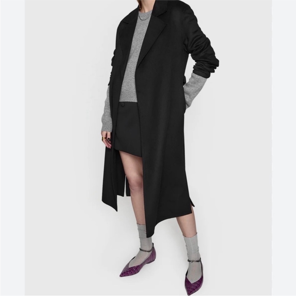 NEW Rebecca Minkoff Double Face Wool Oversize Belted Wrap Coat Black Size Small